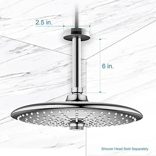 OFFO 6 inch (15.24cm) Ceiling Mount Shower Arm with Flange | Stainless Steel Chrome thumbnail 5