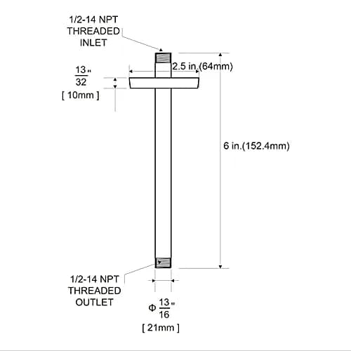 OFFO 6 inch (15.24cm) Ceiling Mount Shower Arm with Flange | Stainless Steel Chrome thumbnail 7