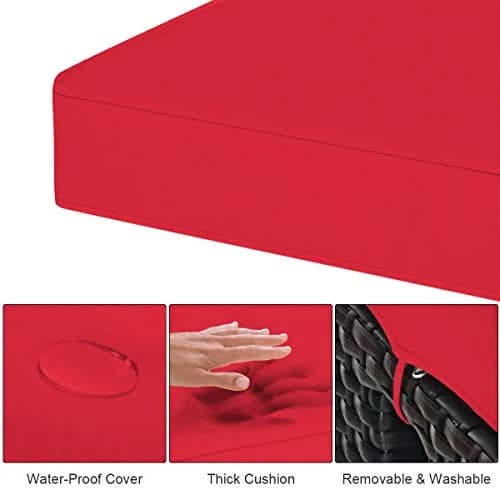 BETTARY 2PCS Patio Outdoor Ottomans | Rattan Wicker Set with Removable Cushions, Red (16x16x18 in) thumbnail 5