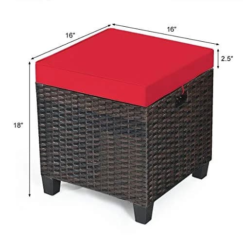 BETTARY 2PCS Patio Outdoor Ottomans | Rattan Wicker Set with Removable Cushions, Red (16x16x18 in) thumbnail 6