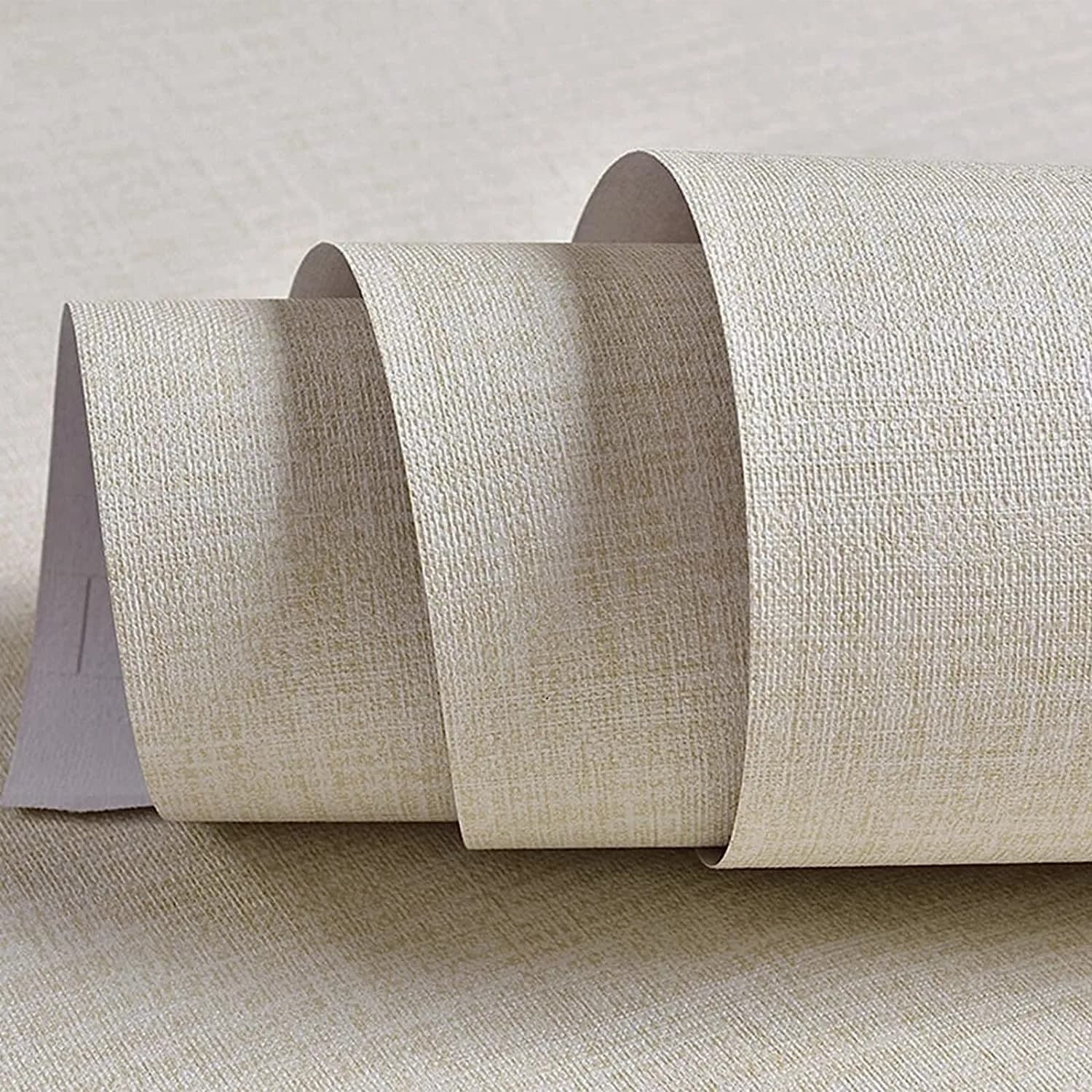 TANONE Grasscloth Peel and Stick Wallpaper 40cm (15.7 in) x 500cm (197 in) | Beige Linen Texture, Waterproof, Easy Install