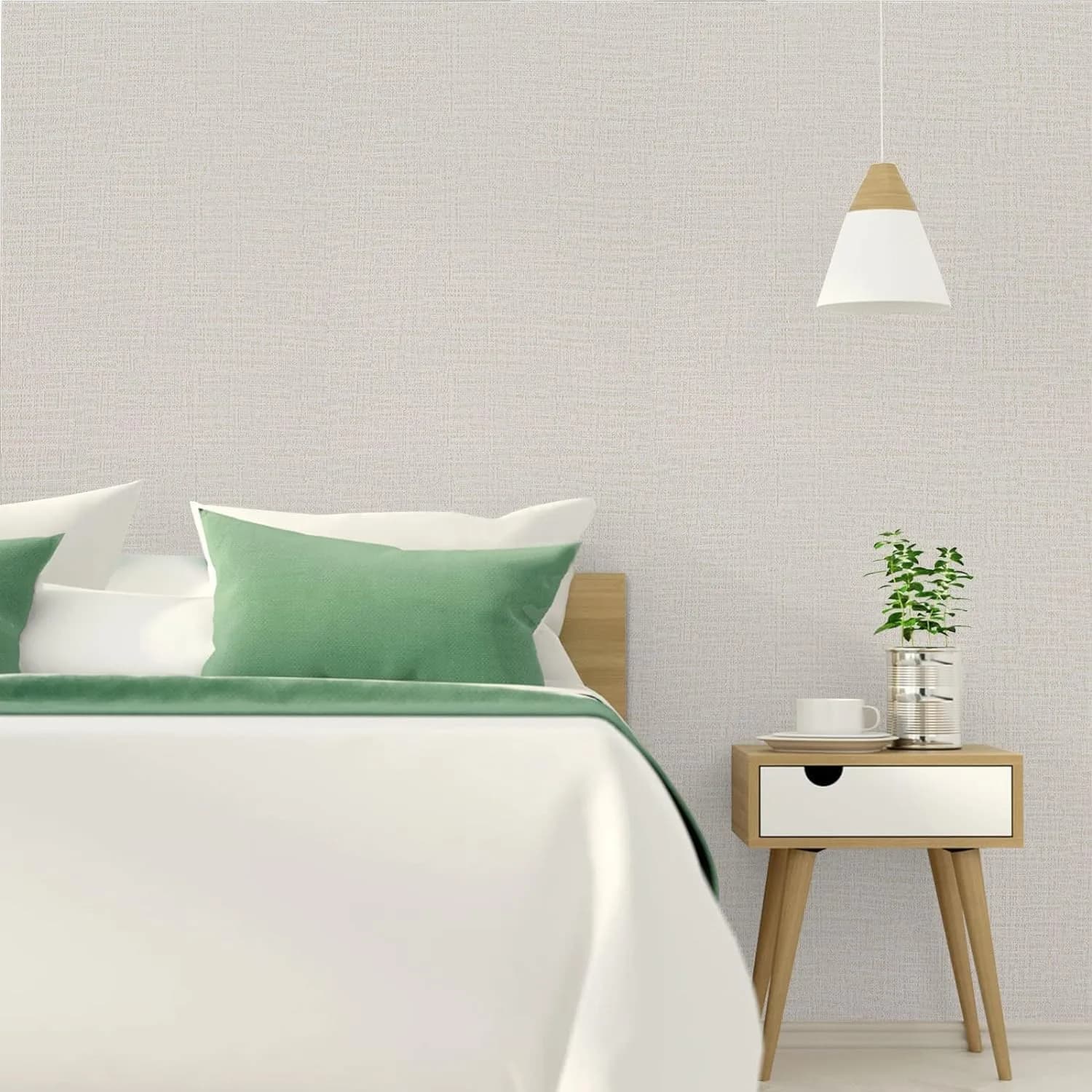 TANONE Grasscloth Peel and Stick Wallpaper 40cm (15.7 in) x 500cm (197 in) | Beige Linen Texture, Waterproof, Easy Install - view 3