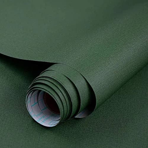 TANONE Dark Green Grasscloth Peel and Stick Wallpaper 40.1 cm x 5 m | Realistic Textured Linen Finish thumbnail 1
