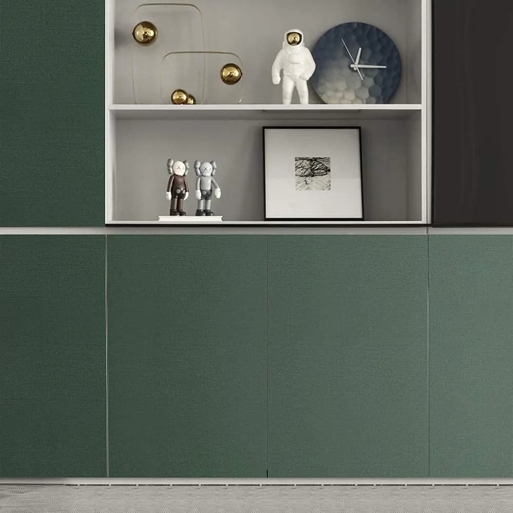 TANONE Dark Green Grasscloth Peel and Stick Wallpaper 40.1 cm x 5 m | Realistic Textured Linen Finish - view 6