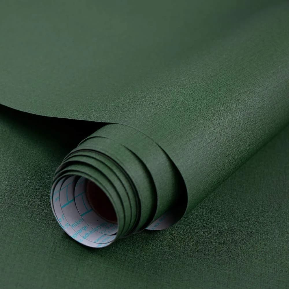 TANONE Dark Green Grasscloth Peel and Stick Wallpaper 40.1 cm x 5 m | Realistic Textured Linen Finish - main product image