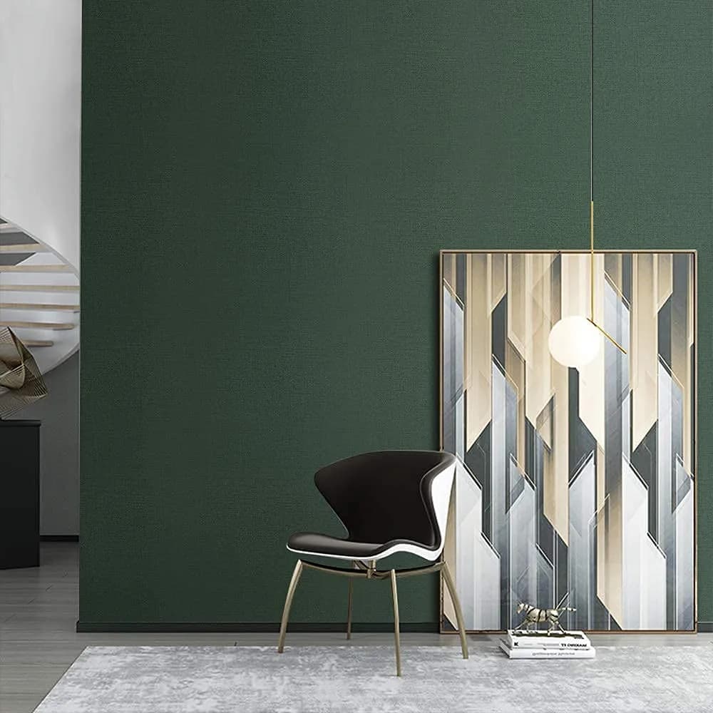 TANONE Dark Green Grasscloth Peel and Stick Wallpaper 40.1 cm x 5 m | Realistic Textured Linen Finish - view 7