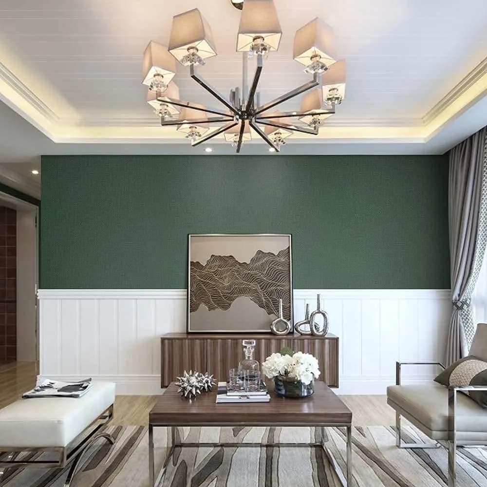 TANONE Dark Green Grasscloth Peel and Stick Wallpaper 40.1 cm x 5 m | Realistic Textured Linen Finish - view 8