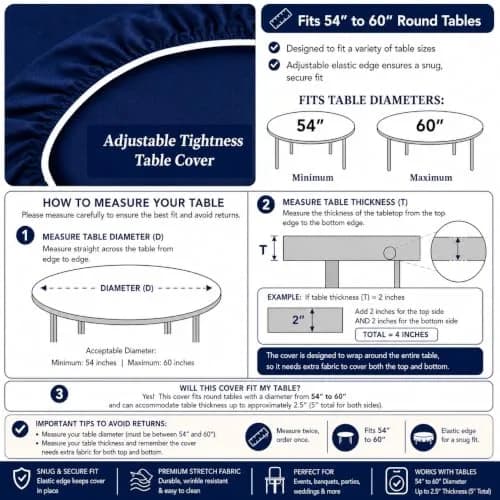 Feltectors Felt Card Game Table Cover for Poker, Mahjong, Domino, Bridge & Board Games | Elastic Fitted Round Tablecloth, Blue, 54-60" thumbnail 5