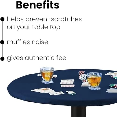 Feltectors Felt Card Game Table Cover for Poker, Mahjong, Domino, Bridge & Board Games | Elastic Fitted Round Tablecloth, Blue, 54-60" thumbnail 6