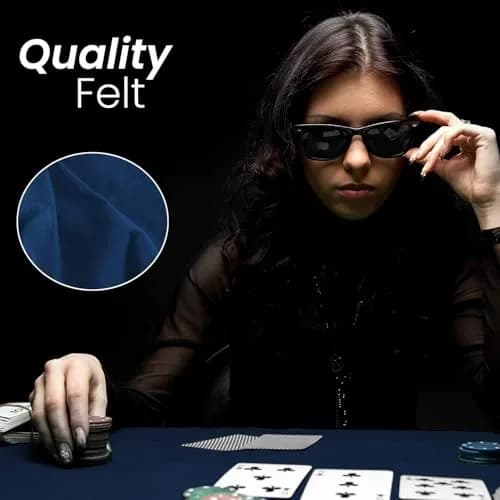 Feltectors Felt Card Game Table Cover for Poker, Mahjong, Domino, Bridge & Board Games | Elastic Fitted Round Tablecloth, Blue, 54-60" thumbnail 8
