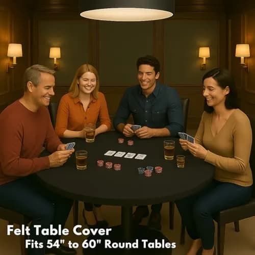 Feltectors Felt Card Game Table Cover for Poker, Mahjong, Domino, Bridge & Board Games | Elastic Fitted Round Tablecloth, Blue, 54-60" thumbnail 2