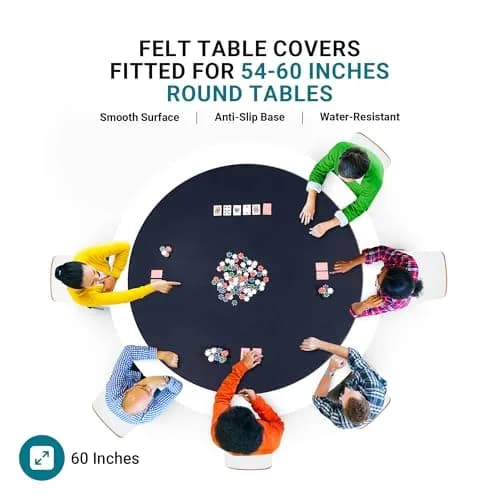 Feltectors Felt Card Game Table Cover for Poker, Mahjong, Domino, Bridge & Board Games | Elastic Fitted Round Tablecloth, Blue, 54-60" thumbnail 3