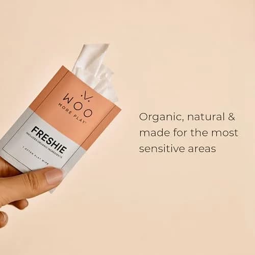Woo More Play Freshies 20 ct Natural & Organic pH-Balanced Intimate Wipes | Hypoallergenic, Vegan, Discreet thumbnail 2
