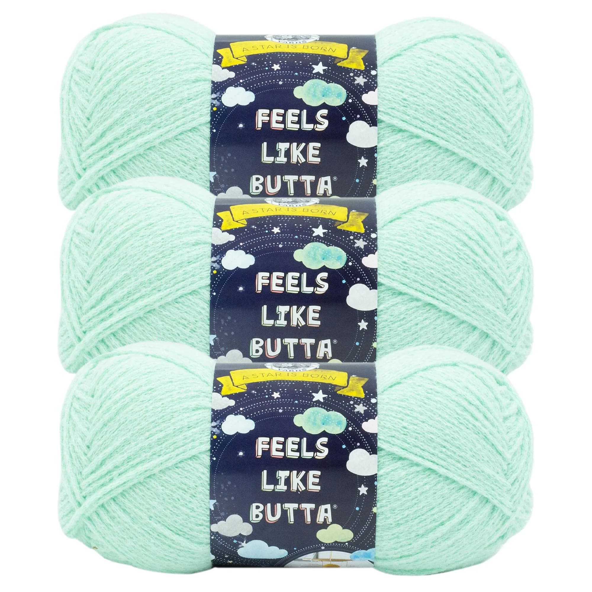 Lion Brand Yarn Feels Like Butta Seagreen Crochet & Knitting Yarn, 3 Pack, 100g Each | OEKO-TEX Certified Polyester - main product image