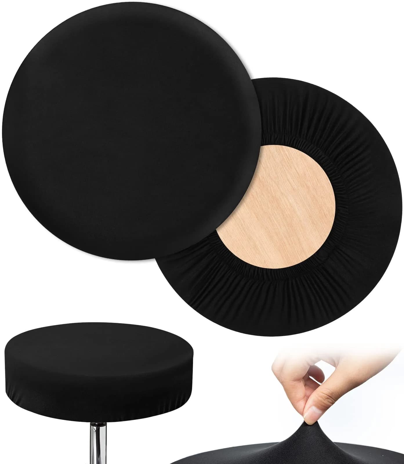 HFATMOS Black Round Stool Covers 2 Pcs | Fits 9-12 inch Diameter Stools — 9-12 inch