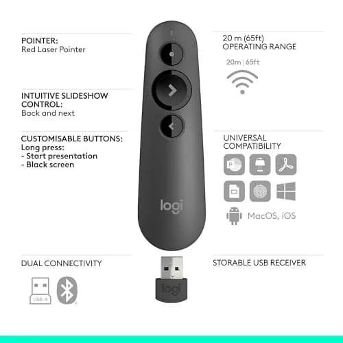 Logitech Wireless Presenter R500s with Laser Pointer & USB Receiver (12.4cm x 3.6cm x 2.5cm) thumbnail 7