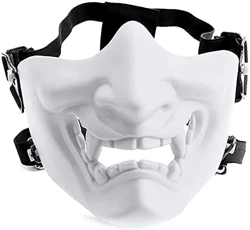MTGHYARE Evil Demon Hannya Samurai Oni Mask White | Tactical Half Face Mask for Airsoft & Cosplay — White