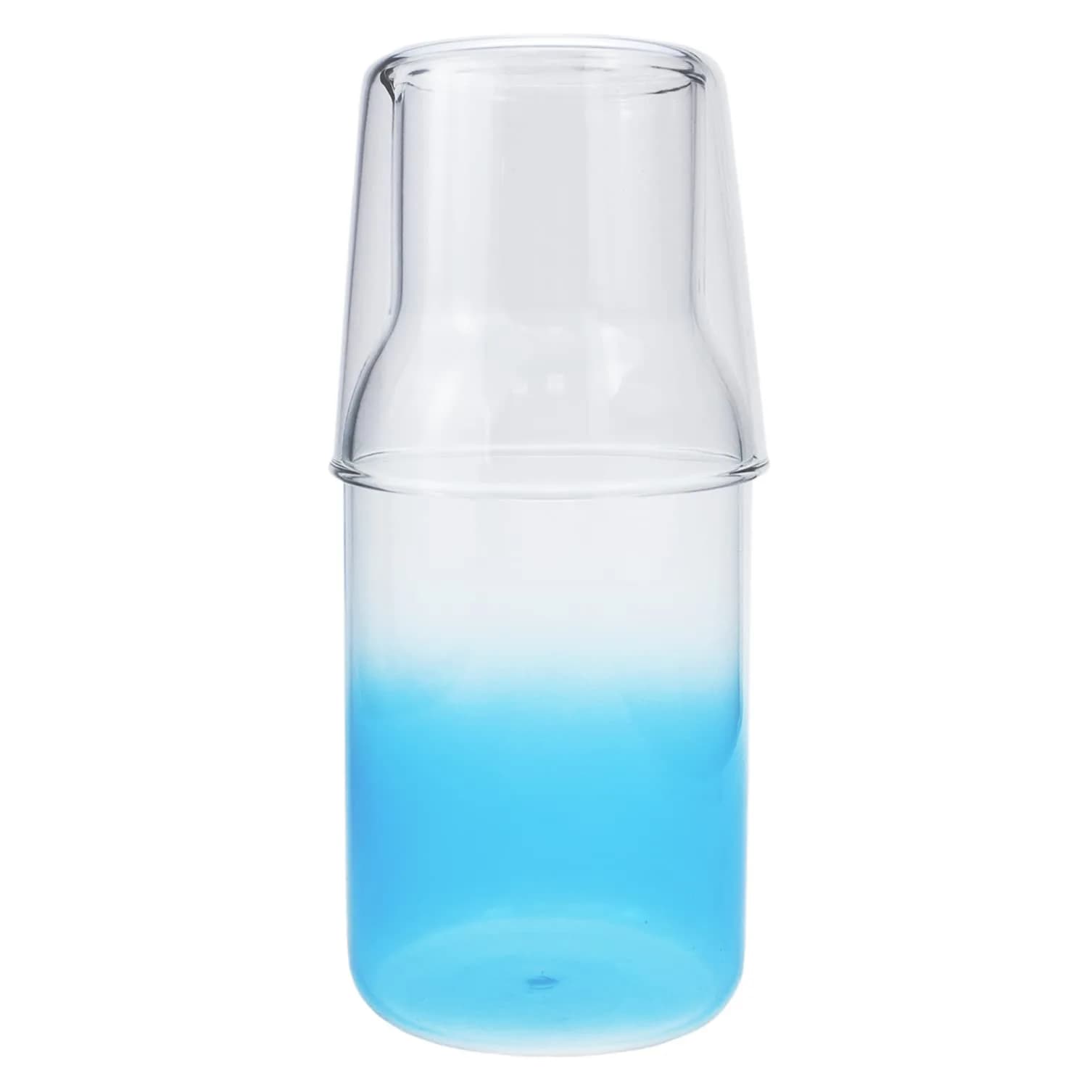 Sizikato 15 Oz Gradient Blue Clear Glass Bedside Night Water Carafe with Tumbler Glass