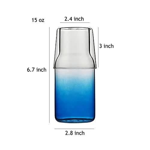 Sizikato 15 Oz Gradient Blue Clear Glass Bedside Night Water Carafe with Tumbler Glass thumbnail 2