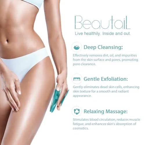 BEAUTAIL Silicone Body Scrubber Gentle Exfoliating Brush for Sensitive Skin Cyan | Hygienic Silicone Loofah for Body, Face & Scalp thumbnail 2