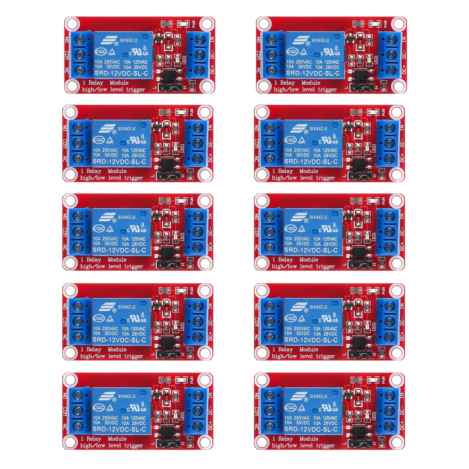 AEDIKO 12V 10pcs Relay Module with Optocoupler Isolation, 10A Max Load | Industrial Control Switching - main product image