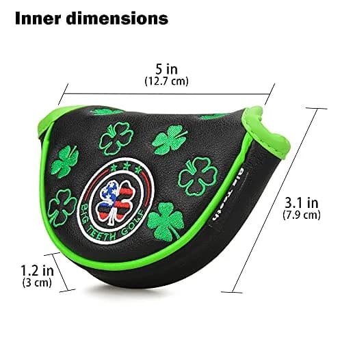 BIG TEETH Black Clover Half Mallet Putter Cover 5" x 3.1" x 1.2" | Magnetic Closure Golf Club Head Protector thumbnail 7