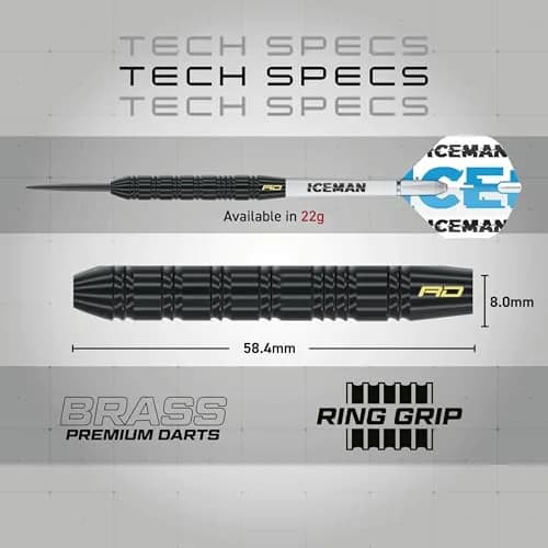 RED DRAGON Gerwyn Price Iceman 22g Brass Steel Tip Darts Set with Case | 50-Piece Complete Kit for Home, League & Pub Play thumbnail 4