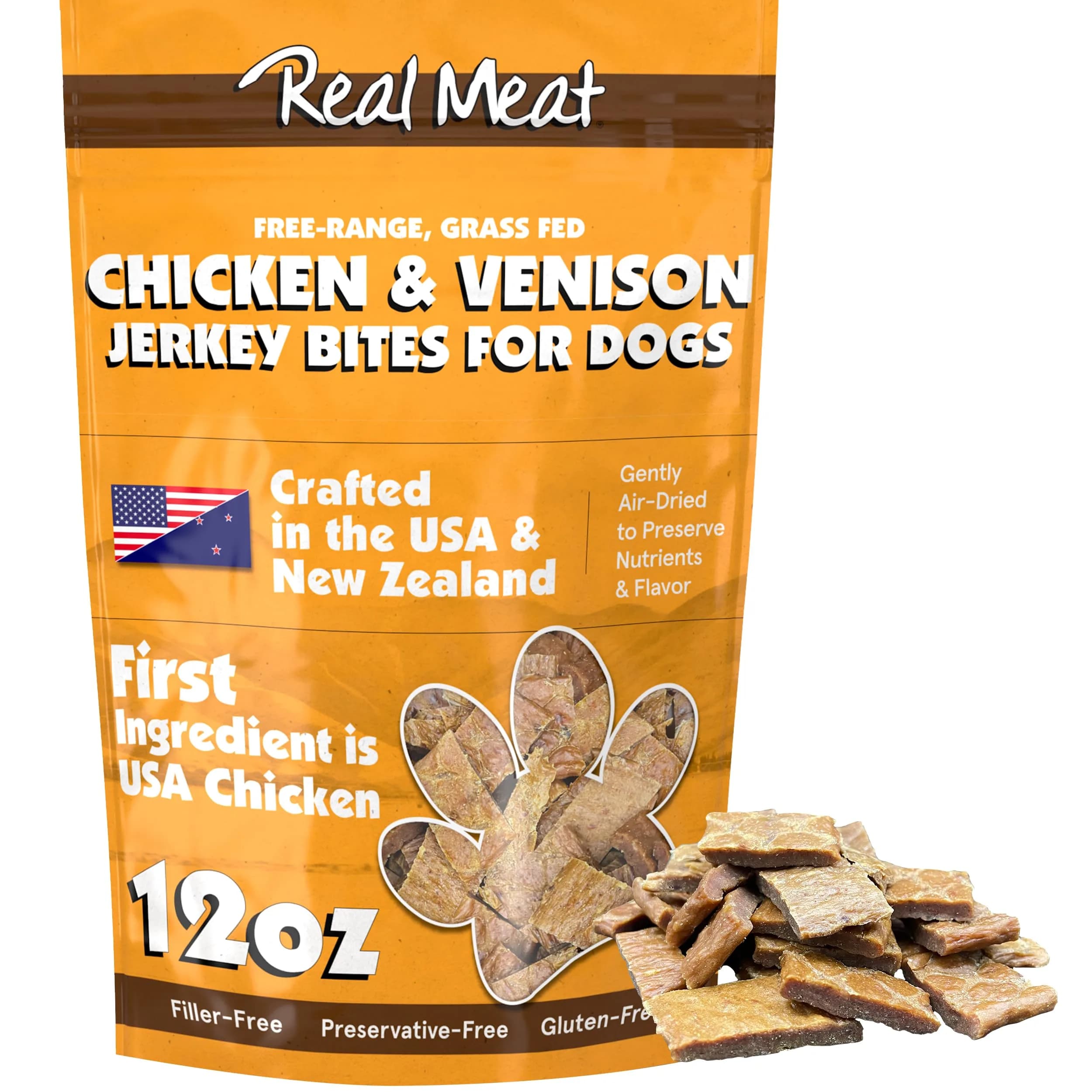 TRMC Real Meat Dog Treats 12oz | Grain-Free, High-Protein Venison & Chicken Jerky for Dogs