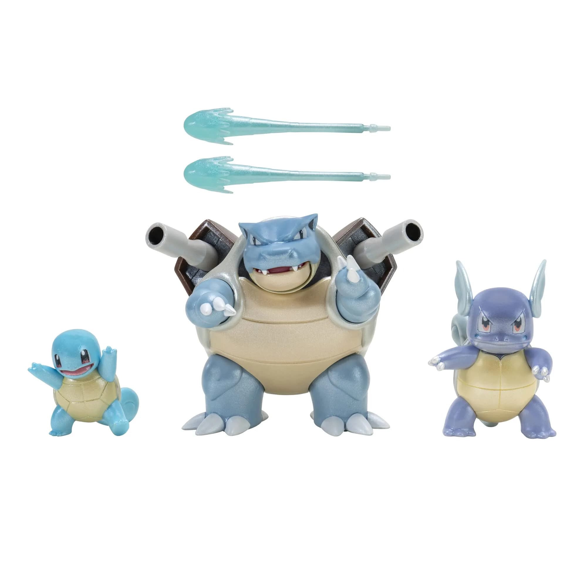 Jazwares Pokémon Select Evolution 3 Pack | 2-Inch Squirtle, 3-Inch Wartortle & 4.5-Inch Blastoise Figures for Kids — Blue
