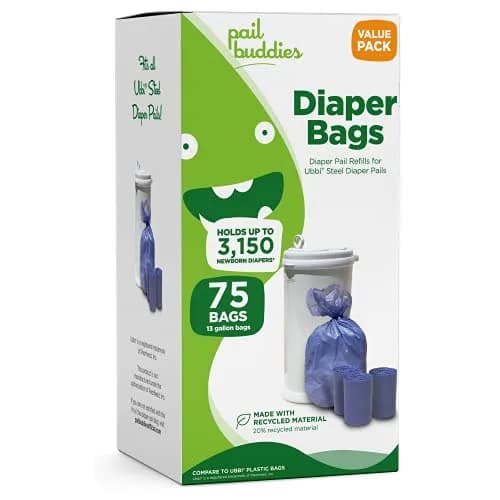 Pail Buddies Diaper Pail Refill Bags 75 Count | Odor Control, Tear-Resistant, 13-Gallon Capacity thumbnail 1