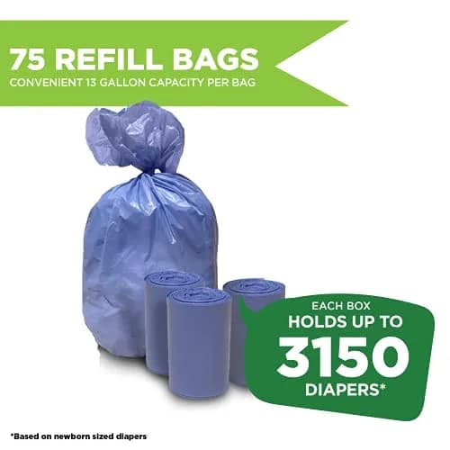 Pail Buddies Diaper Pail Refill Bags 75 Count | Odor Control, Tear-Resistant, 13-Gallon Capacity thumbnail 6