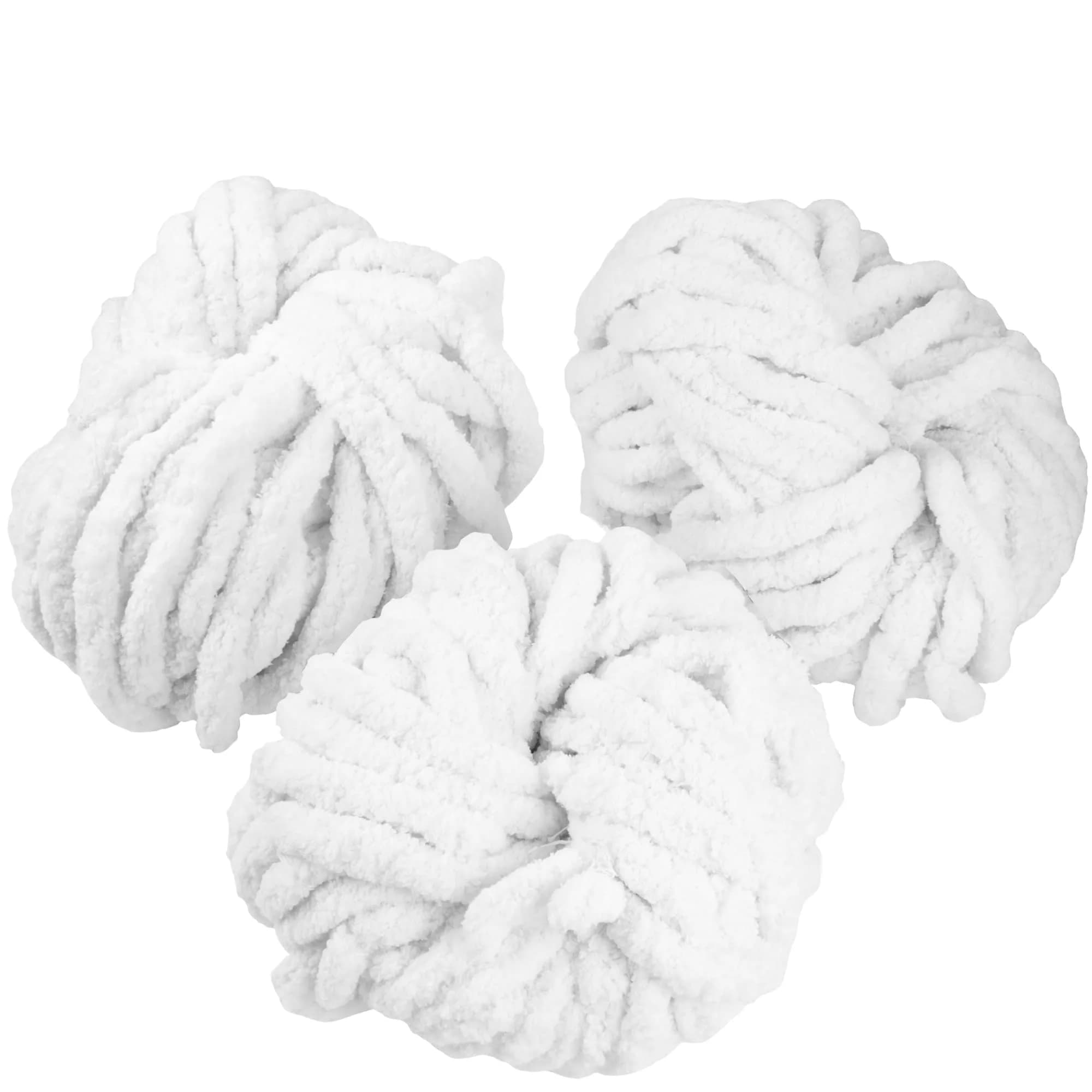 SCS Direct Chunky Chenille Yarn 3 Pack White 72 Yards Total (216 Yards / 0.93 kg) | Jumbo Yarn for Crochet & Arm Knitting - main product image