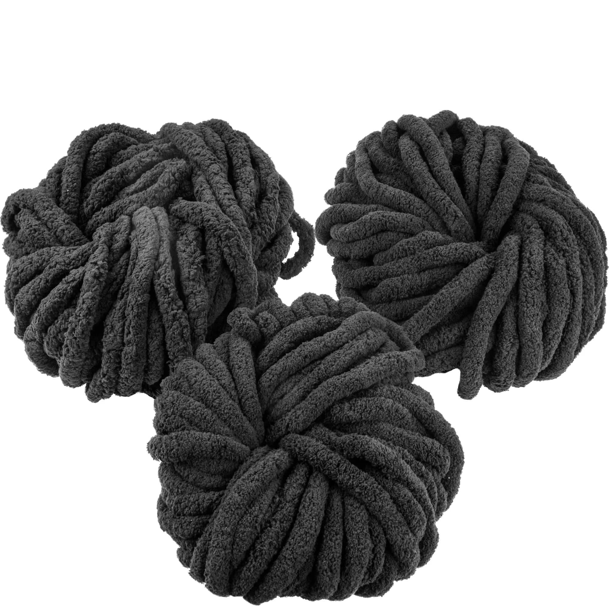 SCS Direct Chunky Yarn for Crocheting & Arm Knitting - Black 3 Pack Jumbo Chenille Yarn, 72 Yards Total (66 Meters) | Soft & Thick for Blankets - main product image