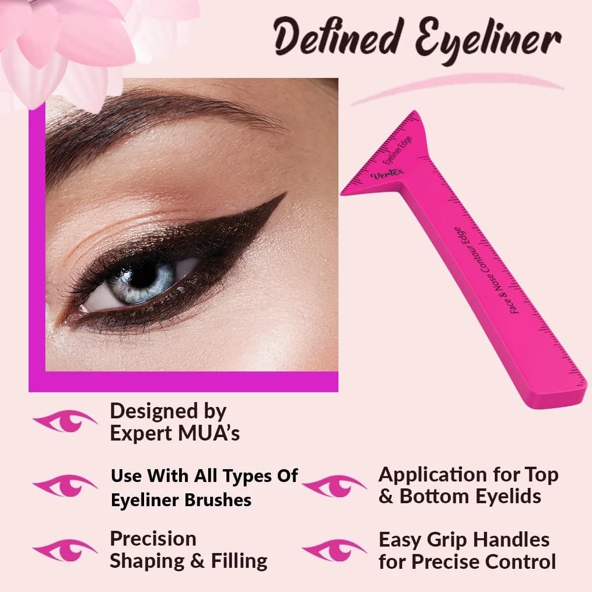 Vertex Eyeliner Stencils & Brushes Set | Precision Wing Tip Tool for Beginners - view 4