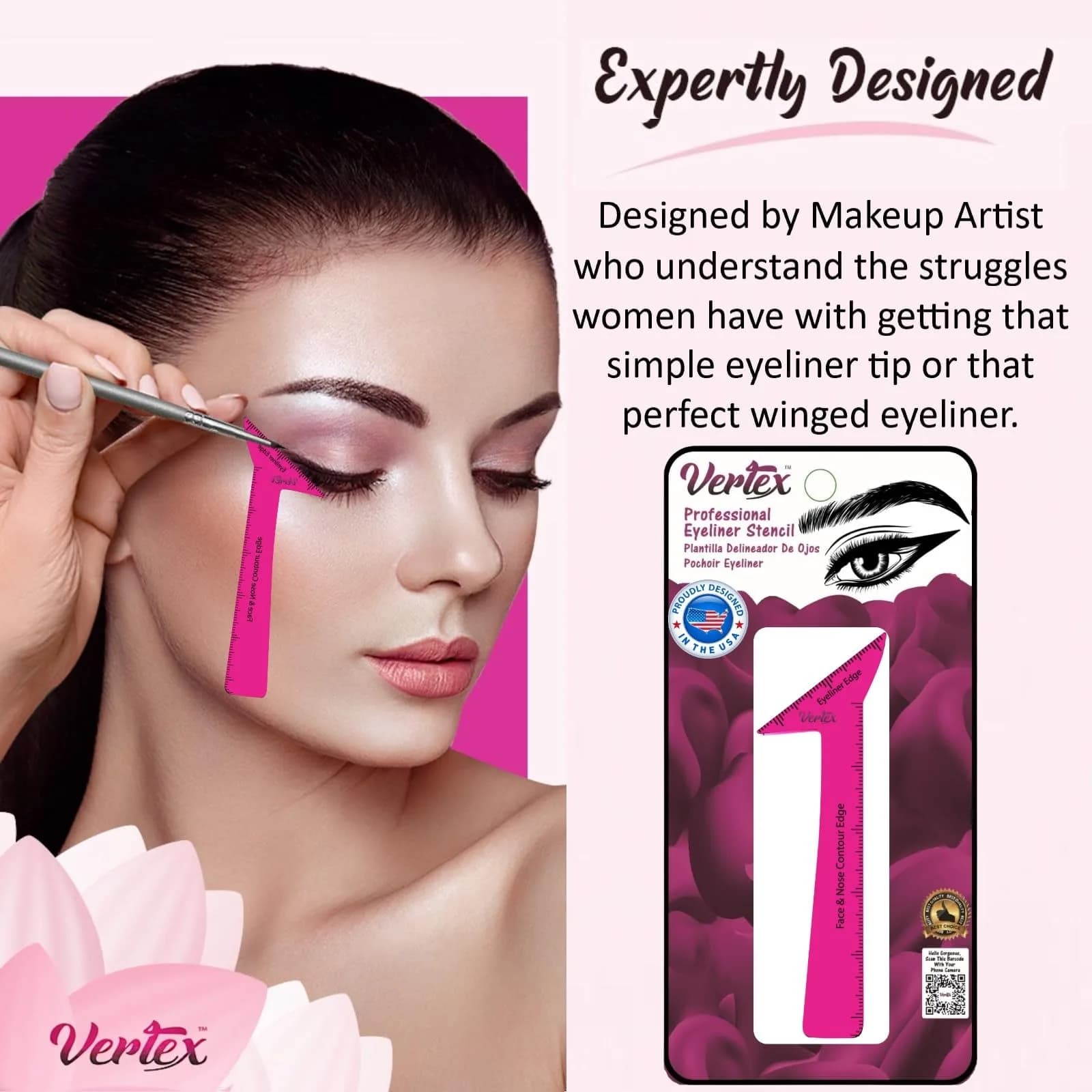 Vertex Eyeliner Stencils & Brushes Set | Precision Wing Tip Tool for Beginners - view 5