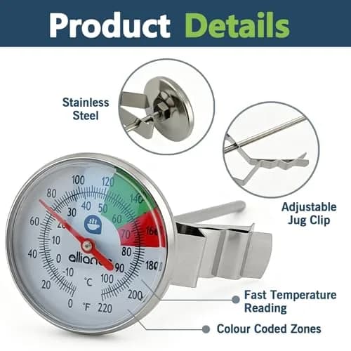 ALLIANCE BREW GEAR Milk Frothing Thermometer with Clip,White,0-220°F | Accurate, Recalibratable for Latte & Cappuccino thumbnail 3