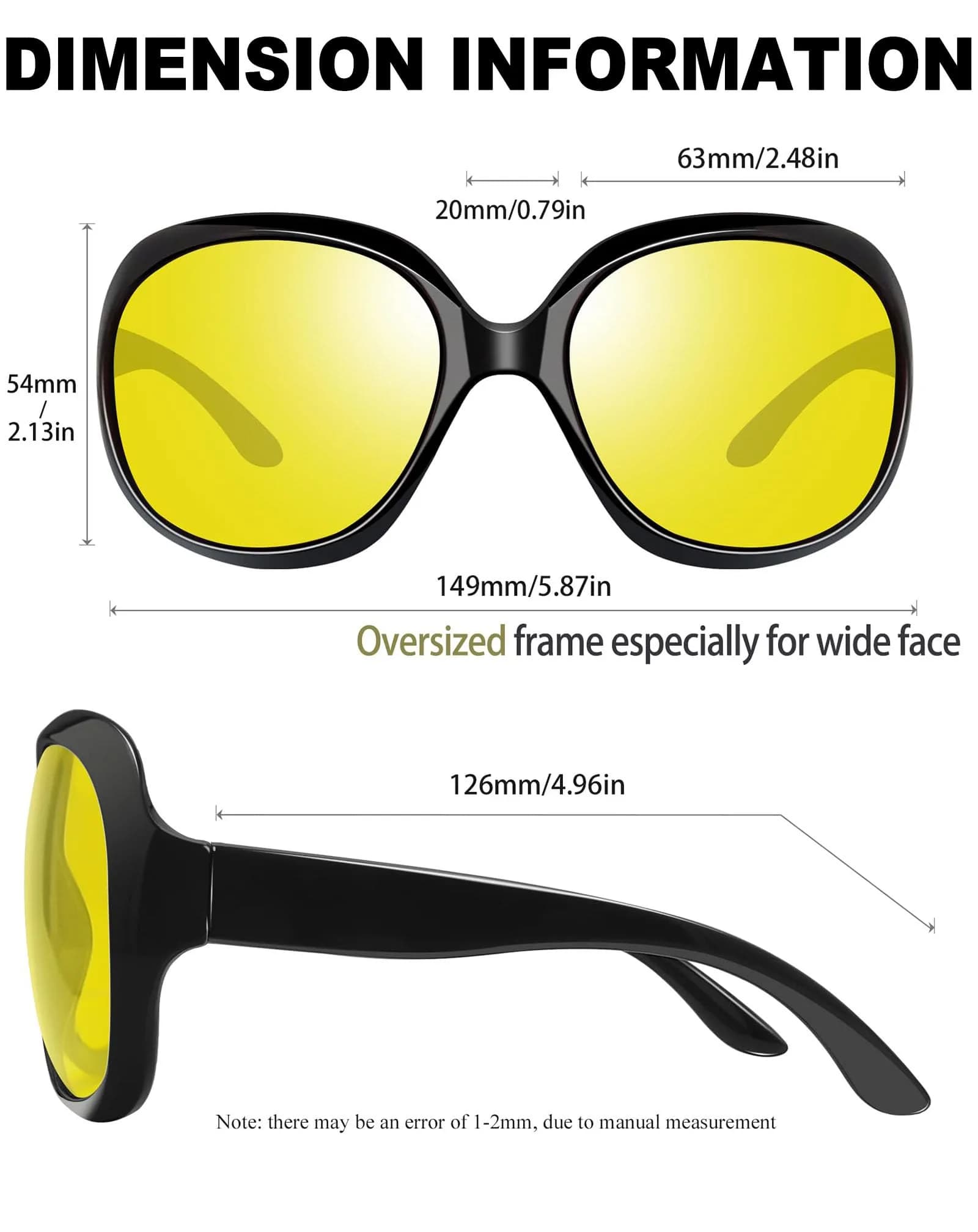 Joopin Oversized Night Driving Yellow Lens Sunglasses for Women | UV400 Protection - view 3