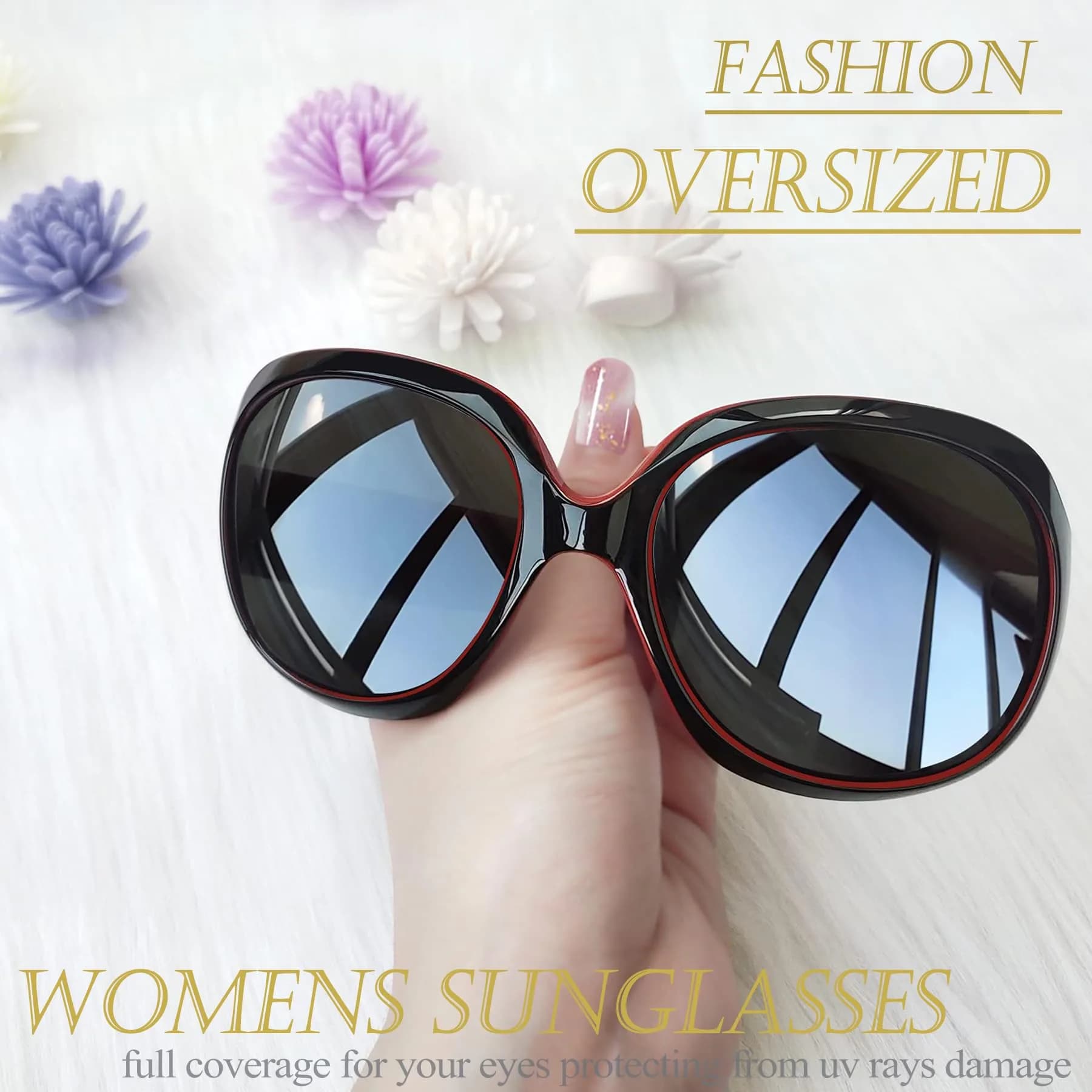 Joopin Oversized Black Red Butterfly Sunglasses for Women | Polarized UV400 Protection - view 3