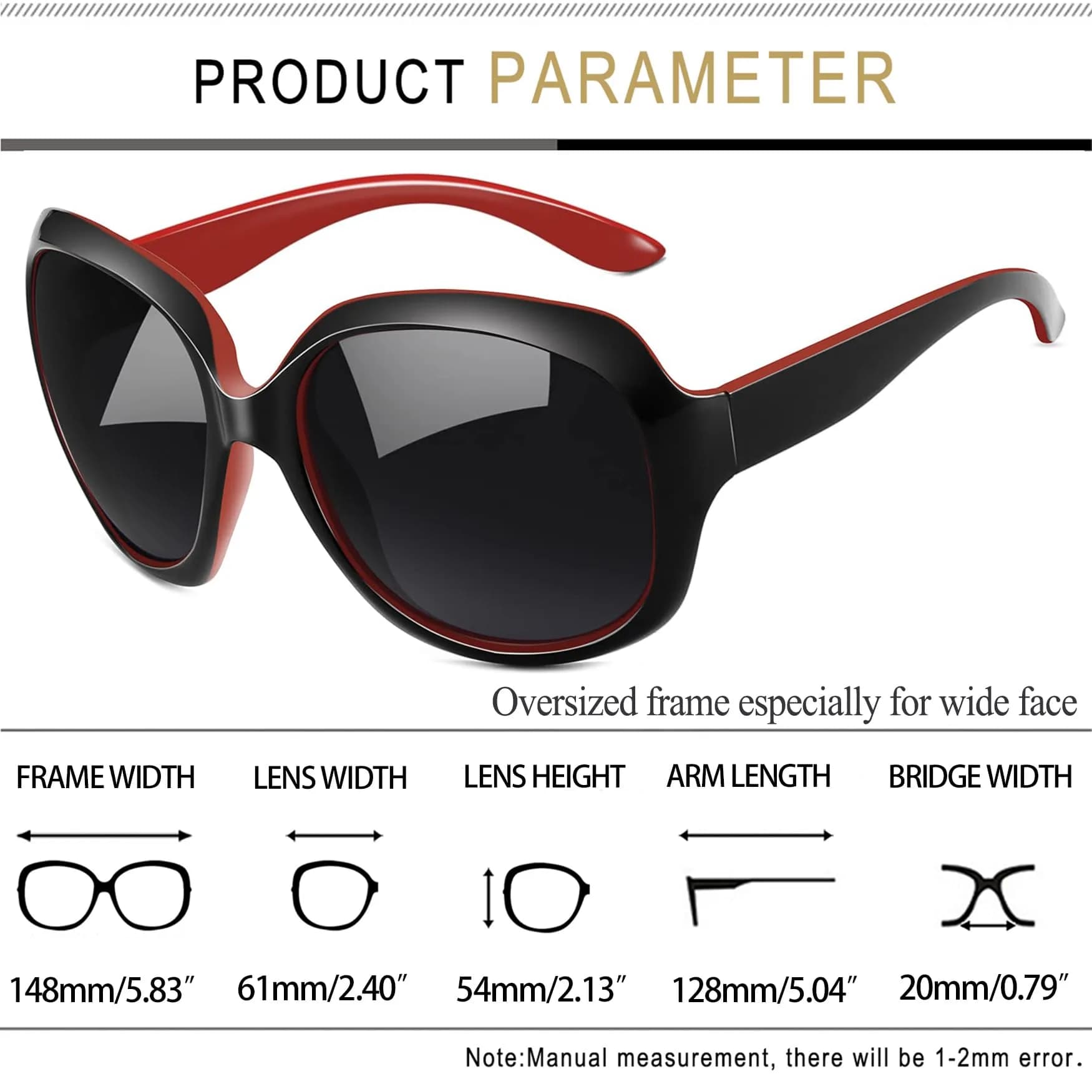 Joopin Oversized Black Red Butterfly Sunglasses for Women | Polarized UV400 Protection - view 4