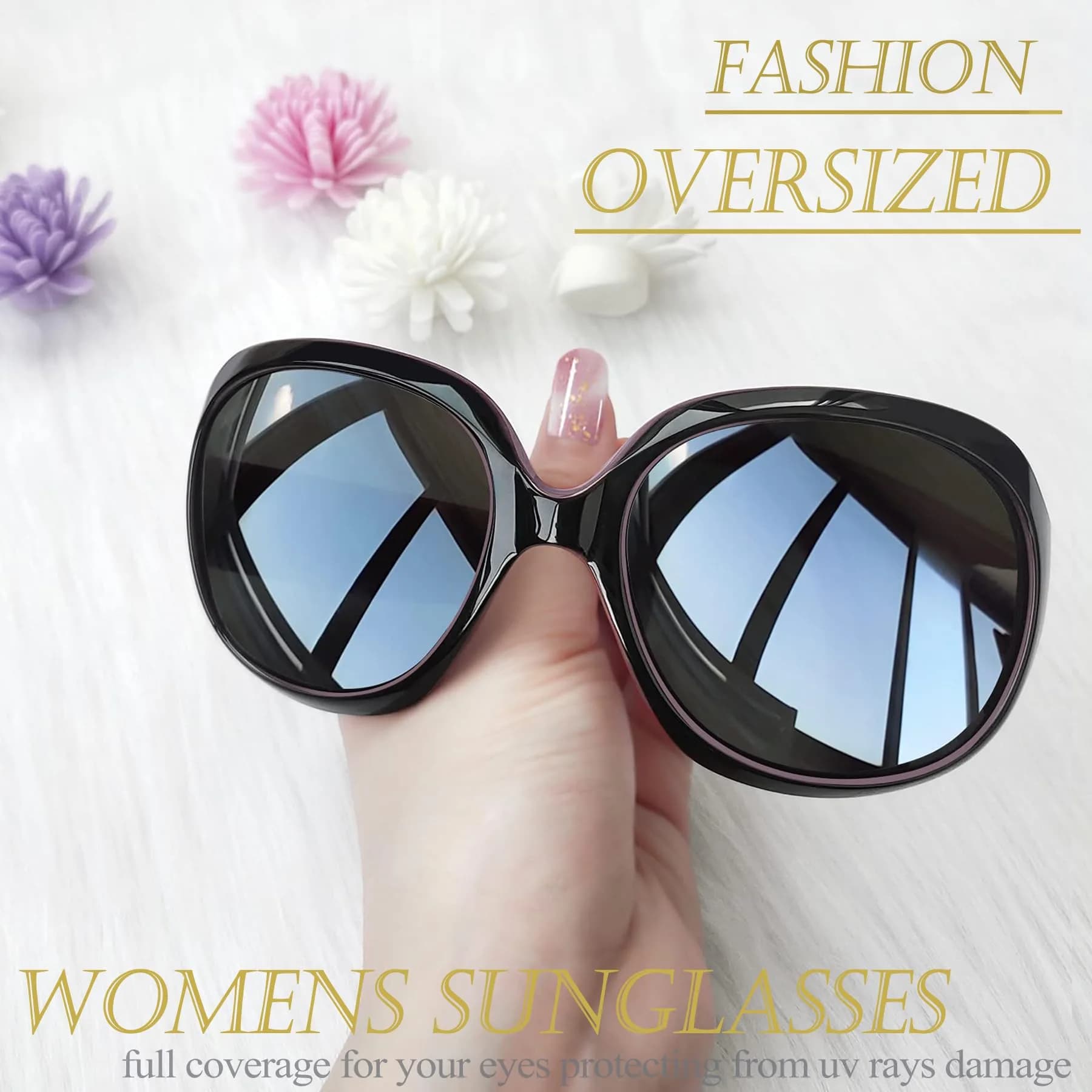Joopin Oversized Butterfly Sunglasses for Women - Black Purple/Black Polarized UV400 - view 3