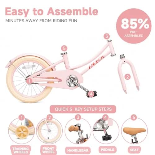ACEGER Girls Bike with Basket 16 Inch | Retro Style for Kids 3-12 Years thumbnail 5