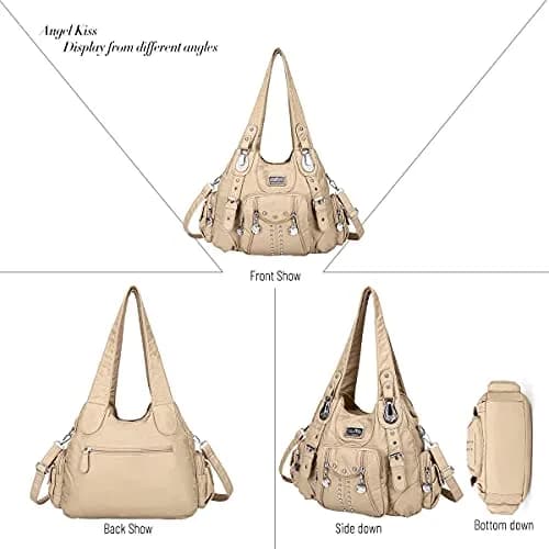 Angel Kiss Large Hobo Handbag Apricot | Soft PU Leather Top Handle Satchel Shoulder Bag thumbnail 4