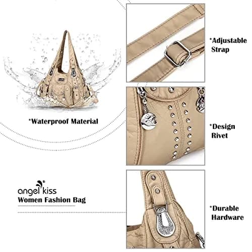 Angel Kiss Large Hobo Handbag Apricot | Soft PU Leather Top Handle Satchel Shoulder Bag thumbnail 5