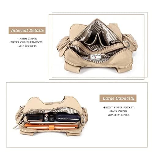 Angel Kiss Large Hobo Handbag Apricot | Soft PU Leather Top Handle Satchel Shoulder Bag thumbnail 6