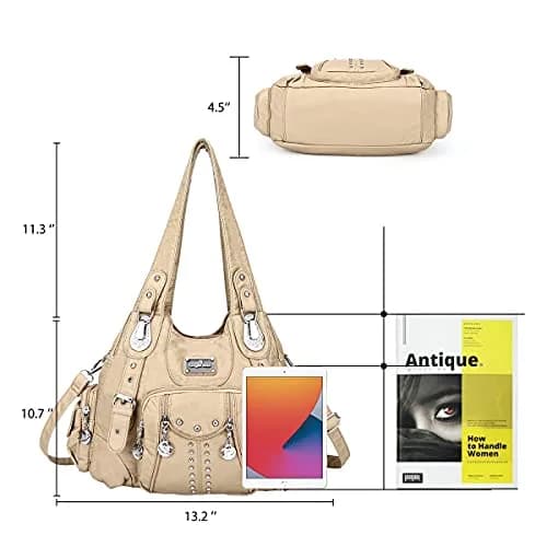 Angel Kiss Large Hobo Handbag Apricot | Soft PU Leather Top Handle Satchel Shoulder Bag thumbnail 3