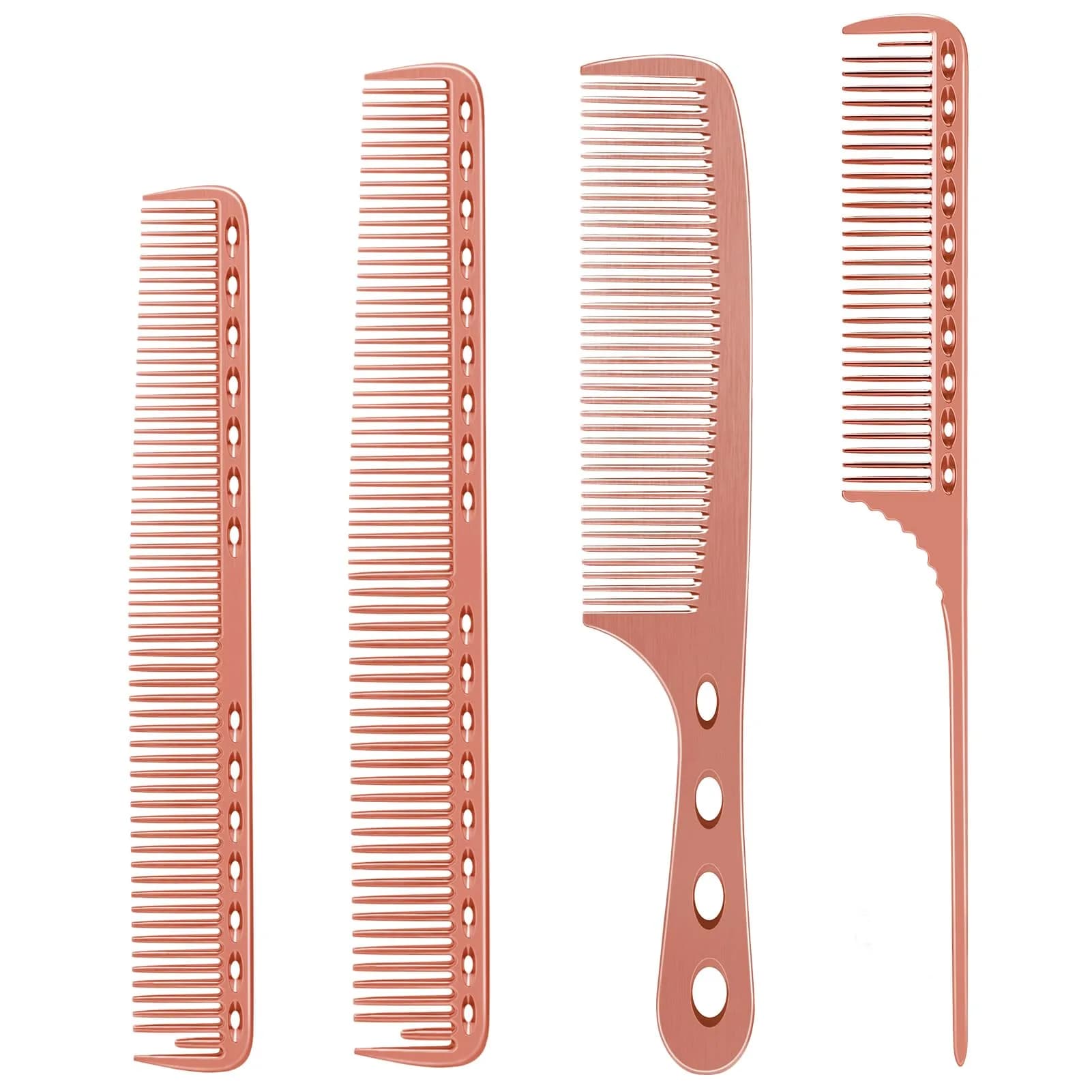 CGBARBER Professional Barber Aluminum Comb Set with Tail Comb (Rose Gold) | 4-Piece Styling & Cutting Set - main product image