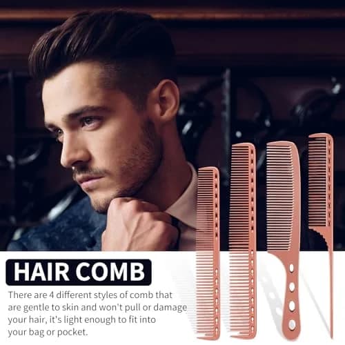 CGBARBER Professional Barber Aluminum Comb Set with Tail Comb (Rose Gold) | 4-Piece Styling & Cutting Set thumbnail 2