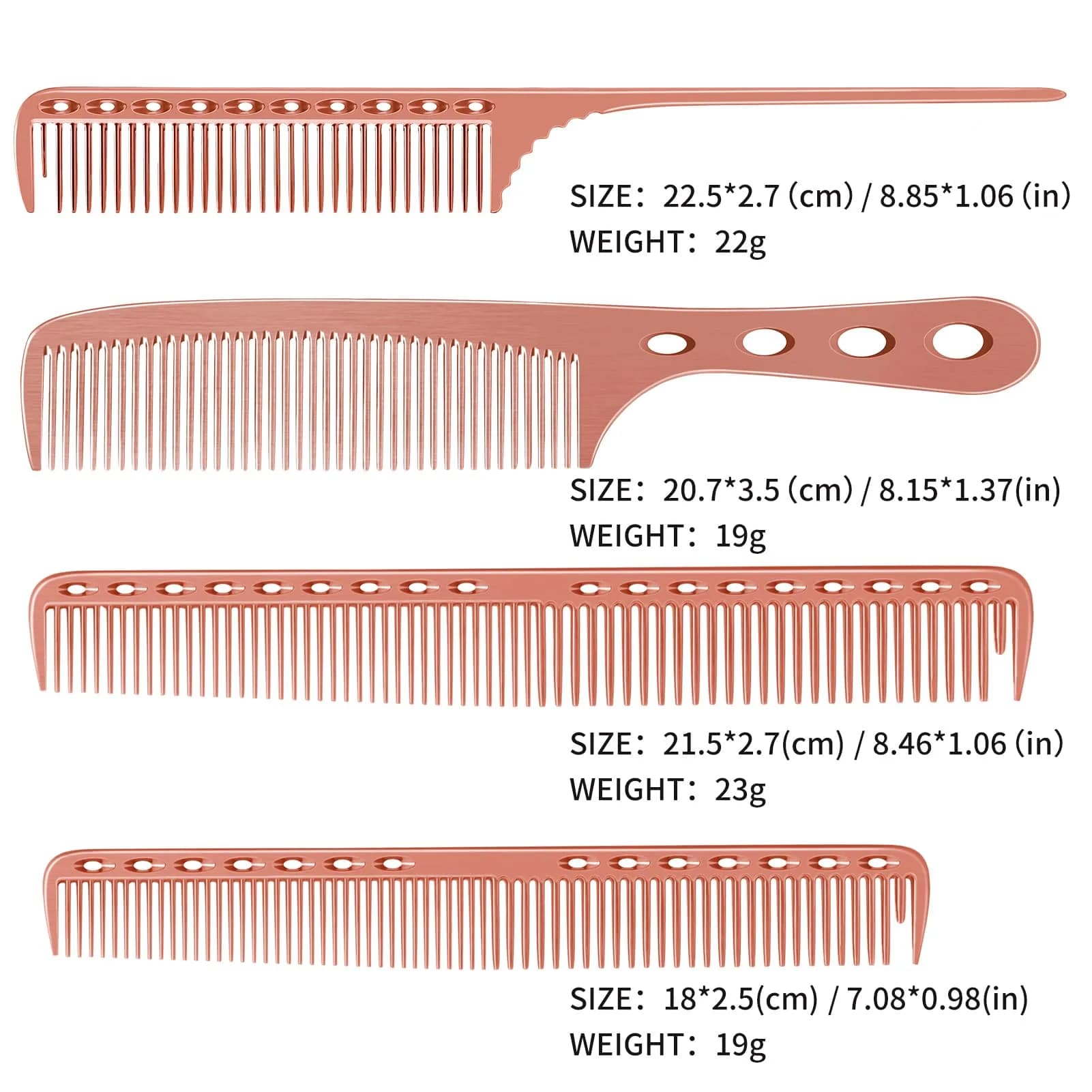 CGBARBER Professional Barber Aluminum Comb Set with Tail Comb (Rose Gold) | 4-Piece Styling & Cutting Set - view 4