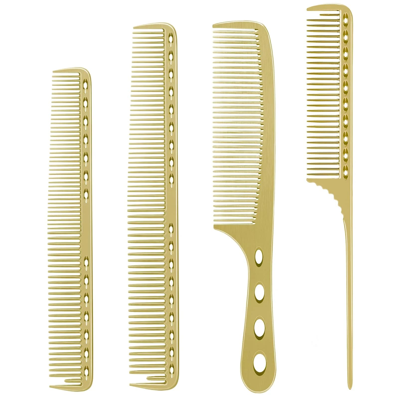 CGBARBER 4 Types Aluminum Hair Combs Set | Golden Metal Styling & Cutting Combs - main product image