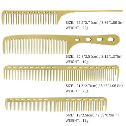 CGBARBER 4 Types Aluminum Hair Combs Set | Golden Metal Styling & Cutting Combs thumbnail 4